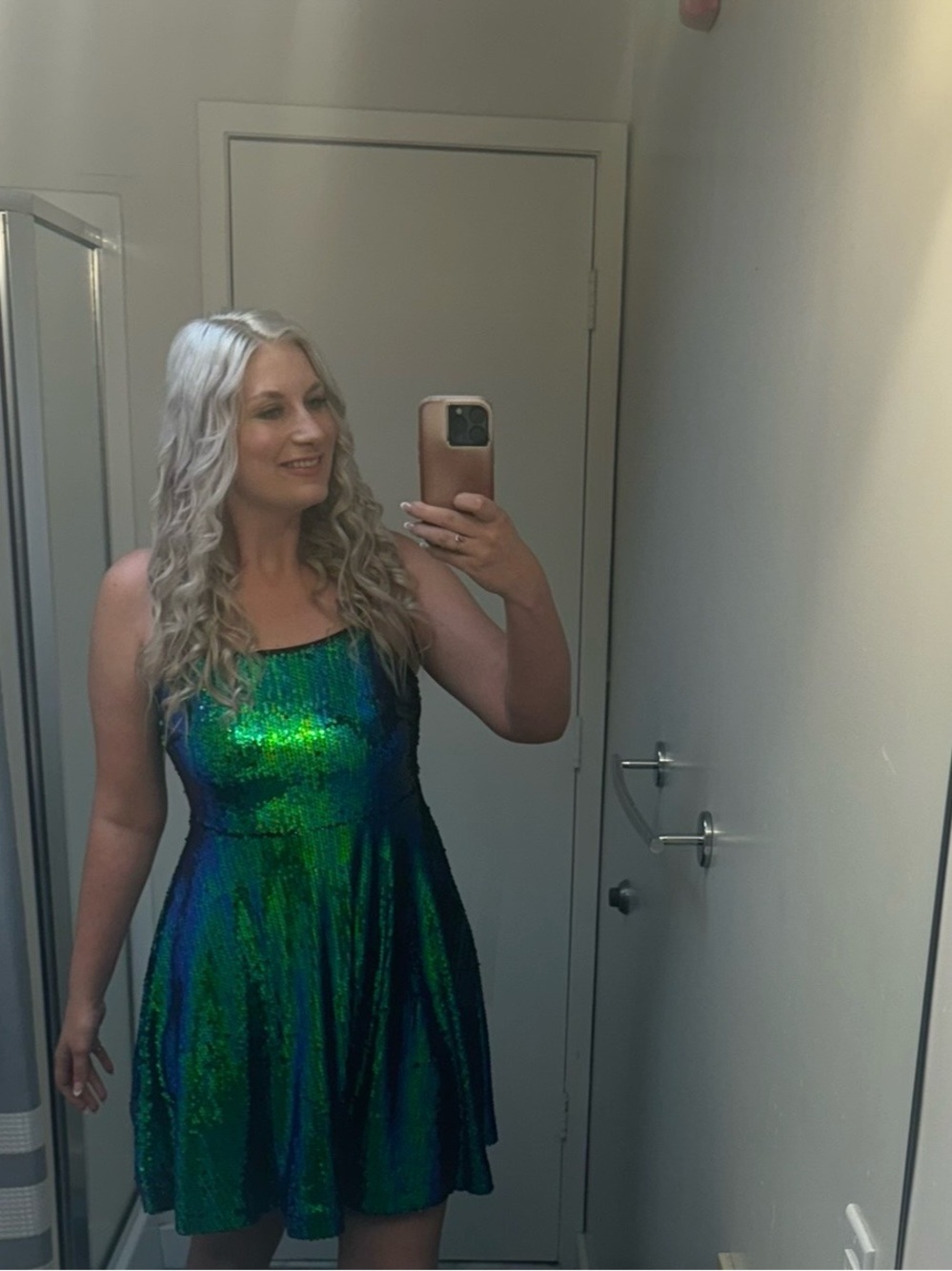 Shimmer Sequin Green-Blue Fit & Flare Dress